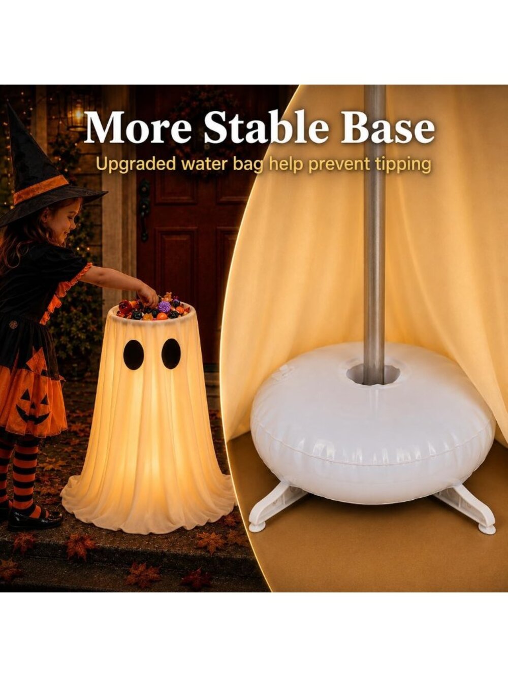 New 30 Inch Lighted Halloween Ghost Candy Bowl Remote Timer Trick-or-Treat Decor - Picture 4 of 6